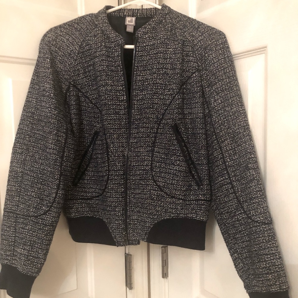Navy tweed bomber jacket